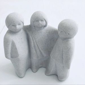 Vintage Marbell Stone Art Sculpture Belgium 3 People (5x3x4.5) MCM